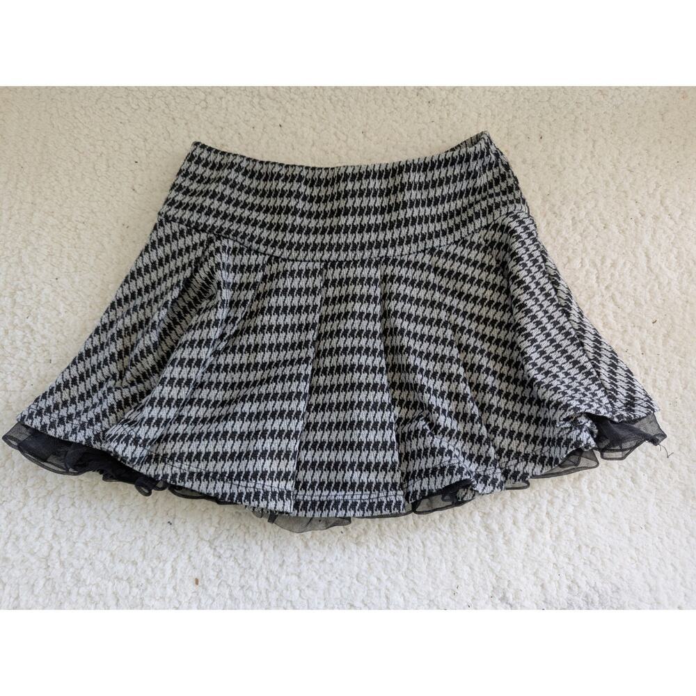 Beautees Kids Black White Houndstooth Pleated Skort Tulle Trim Size M 10/12